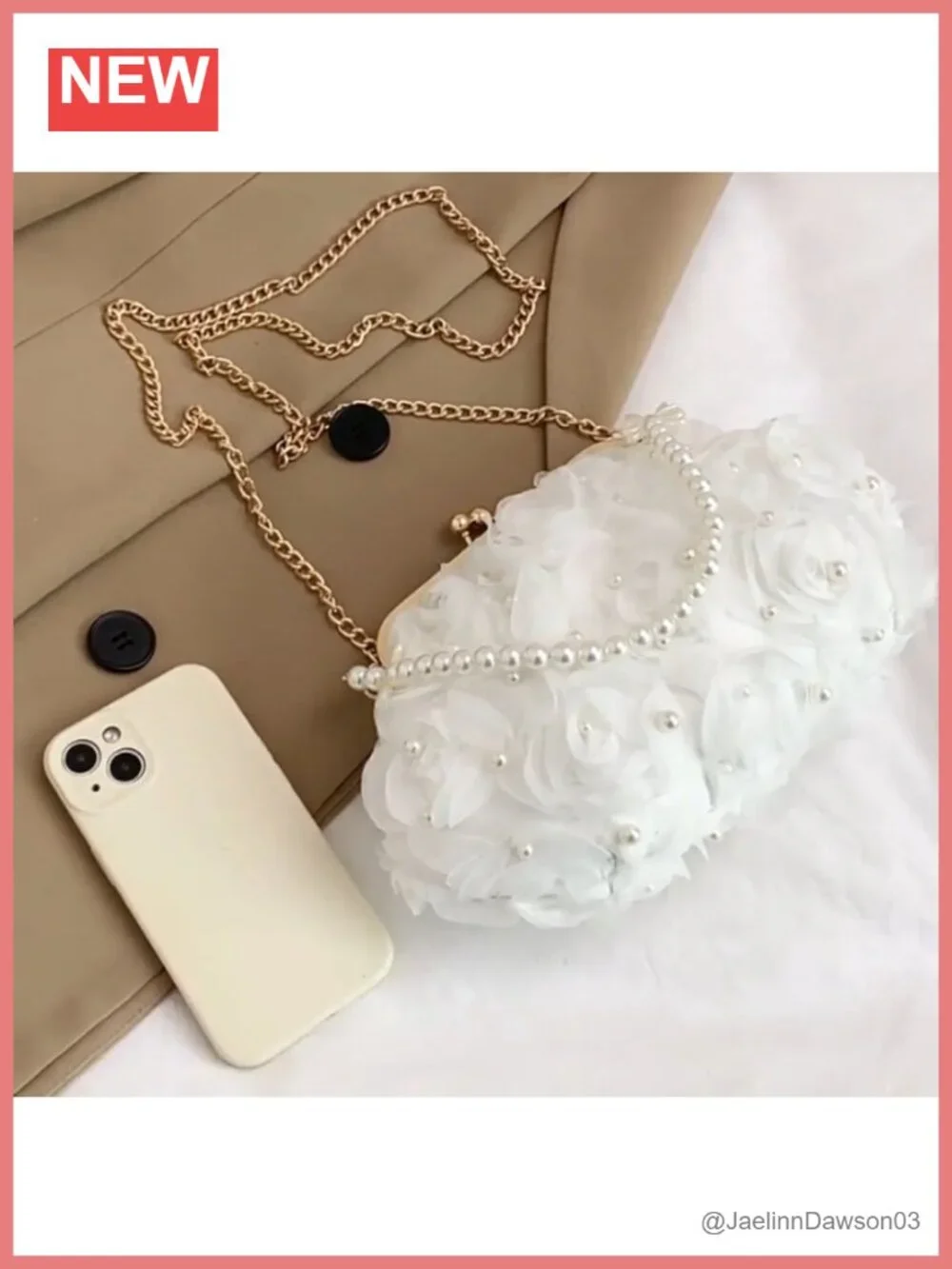 Pearl Floral Kiss Lock Evening Bag Clutch